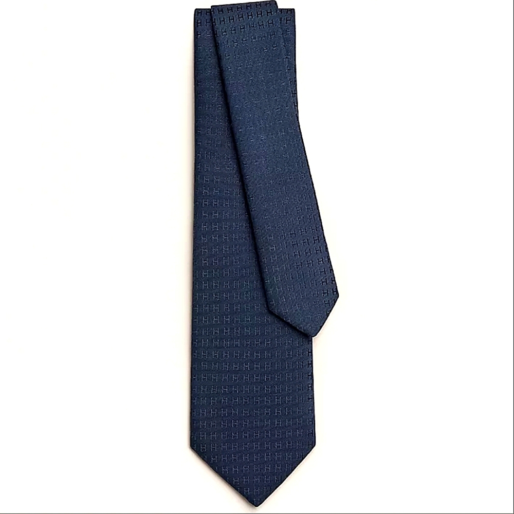 SOLD!! Hermes Blue H Silk Jacquard Tie